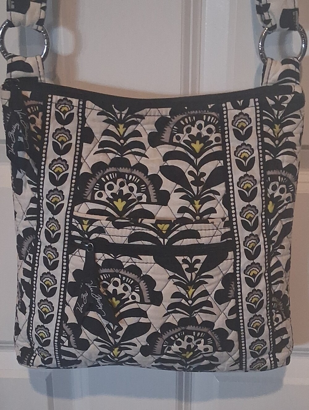 Vera Bradley Quilted Floral Crossbody Bag in Black & Cream